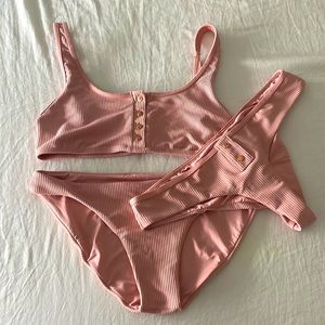 Frankie's Bikinis Pink Ribbed Bikini Set